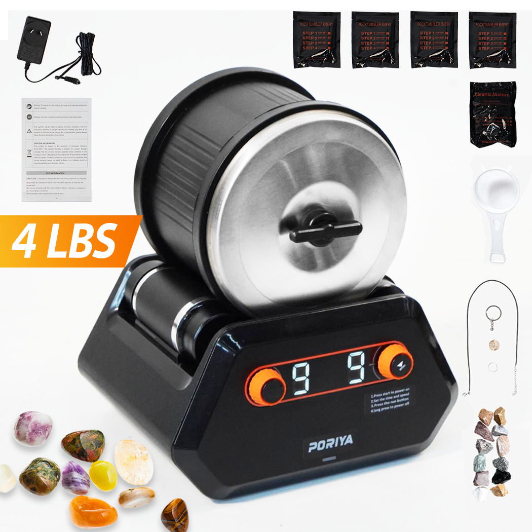PORIYA Rock Tumbler Kit 4 lbs Rock Polijstmachine 9 snelheden 9 dagen timer met korrels