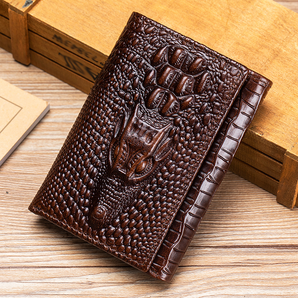 Cartera 100% de cuero para hombre, bolso corto de cuero con múltiples tarjetas, cartera de cuero para hombre, cartera con estampado de cocodrilo
