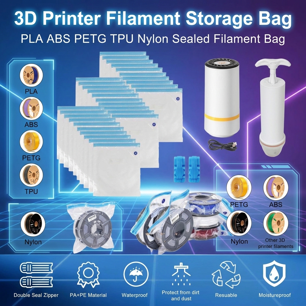 ถุงเก็บเส้นพลาสติก PLA ABS PETG TPU ไนลอน แบบปิดผนึก สำหรับเครื่องพิมพ์ 3 มิติ พร้อมปั๊มลม ช่วยรักษาความแห้ง ป้องกันความชื้น อะไหล่เครื่องพิมพ์