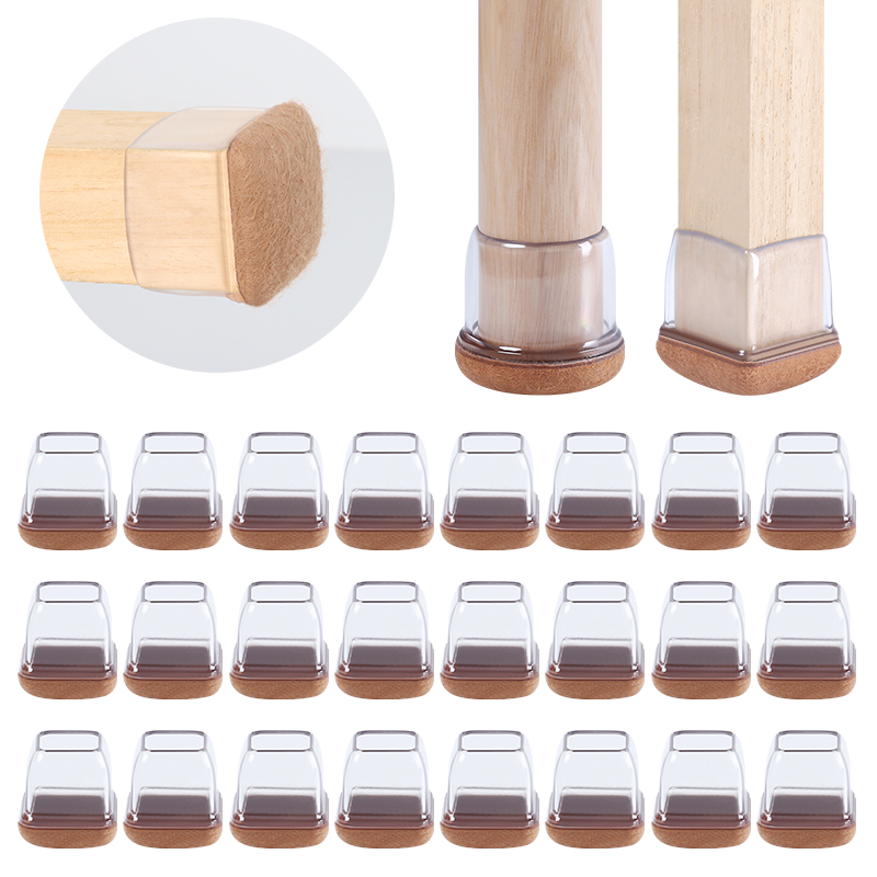 Protetores de perna de cadeira para pisos de madeira grossa, móveis de mesa, tampa de mesa lisa, movendo pés Caps, quadrado, 24 pcs