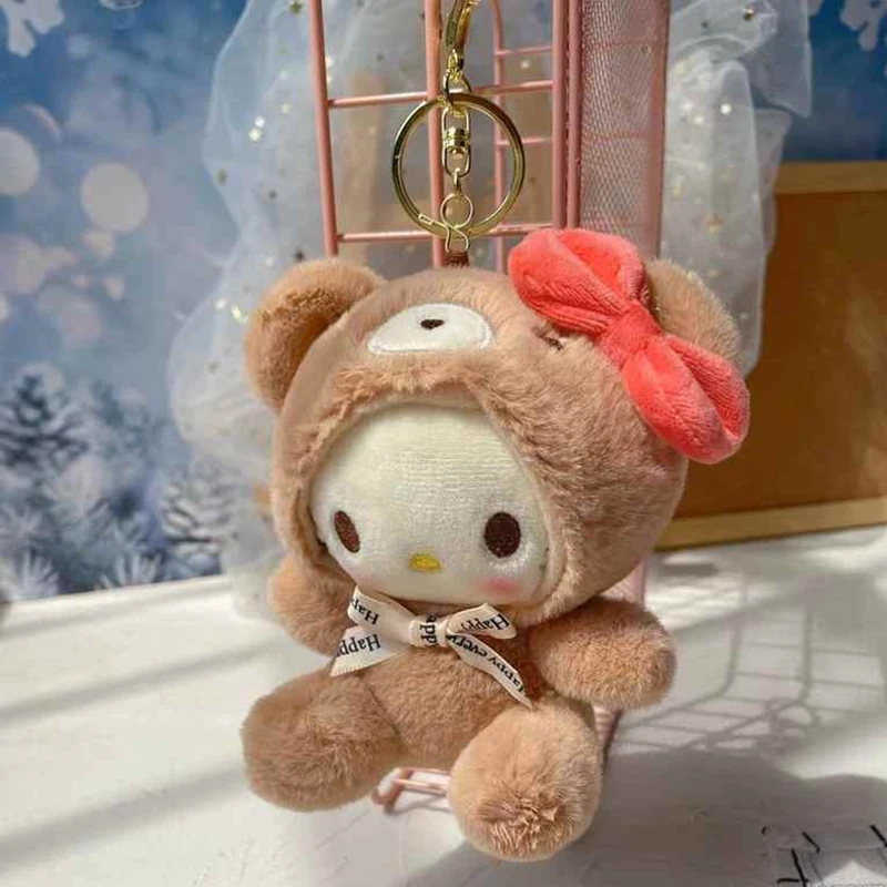 12 см милый плюшевый брелок Sanrio для детей, кулон «Hello Kitty», Kuromi, мультяшный брелок для ключей, украшение для рюкзака, подарки для девочек, игрушка
