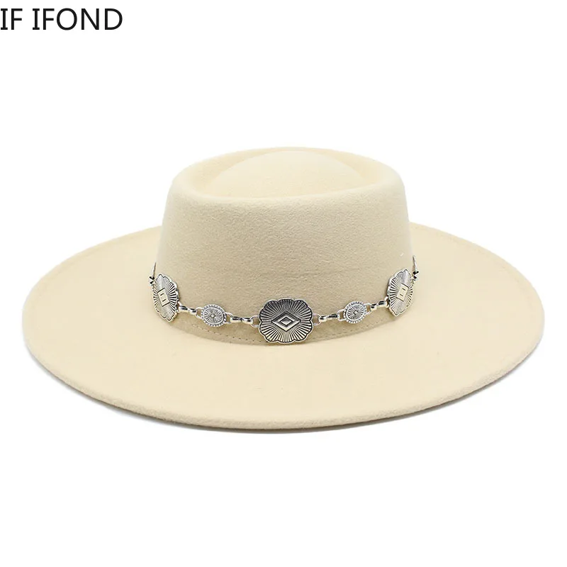 Brytyjskie kapelusze Fedora dla kobiet 9.5CM duże rondo luksusowy pasek z paskiem filcowe kapelusze jazzowe suknia ślubna formalna czapka