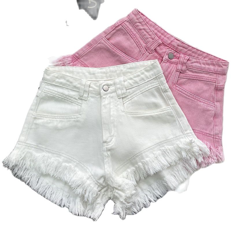 Estate 2026 Nuovi pantaloncini di jeans a vita alta rosa sexy con nappa