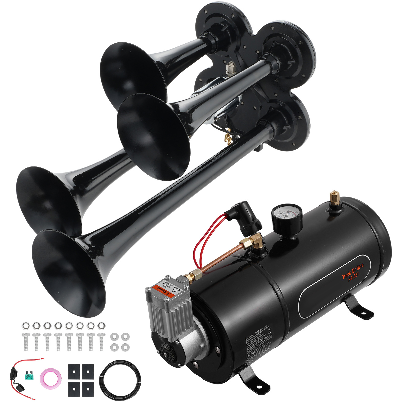 SucceBuy Kit Trombe da Treno, Kit Tromba da 4 Trombe, Trombe da Treno da 150 dB per Camioncino Compressore d'Aria da 12 V 120 psi per Treno Camion