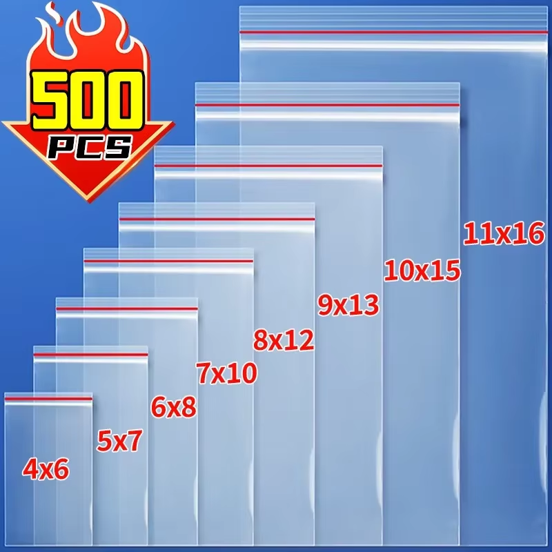 500/100 個セルフシールバッグプラスチック保存袋ジュエリー食品丸薬用透明ジッパー保存袋パッケージポーチ卸売