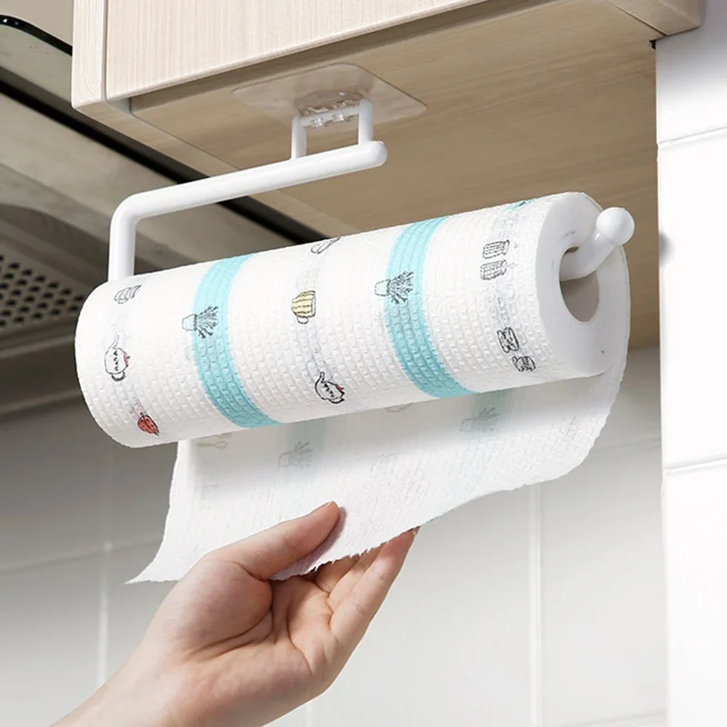 Portarrollos de papel de cocina sin perforaciones, colgador de toallas, barra, gabinete, trapo, organizador de baño colgante, herramientas