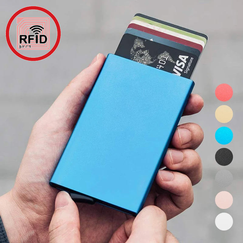 RFID-Smart-Wallet-Kartenhalter aus Metall, dünn, schlank, für Damen und Herren, Pop-Up-Geldbörse, minimalistische Geldbörse, kleine schwarze Geldbörse, Vallet, Walets für Herren