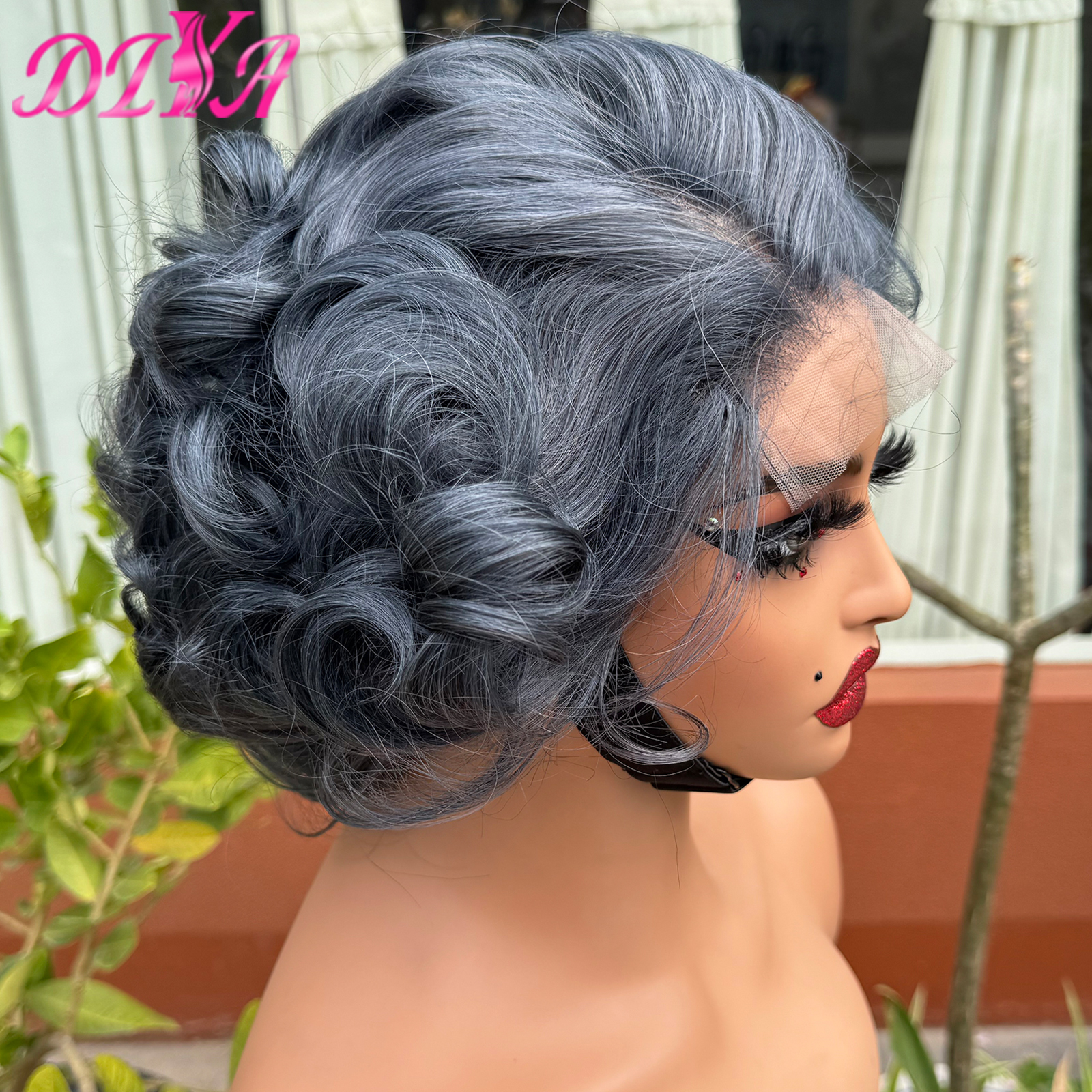 Parrucche in Capelli Umani Grigie con Onde Morbide, Chiusura in Pizzo Trasparente 5x5, Densità 250%, Parrucca Remy con Onde Sciolte per Donne di Colore