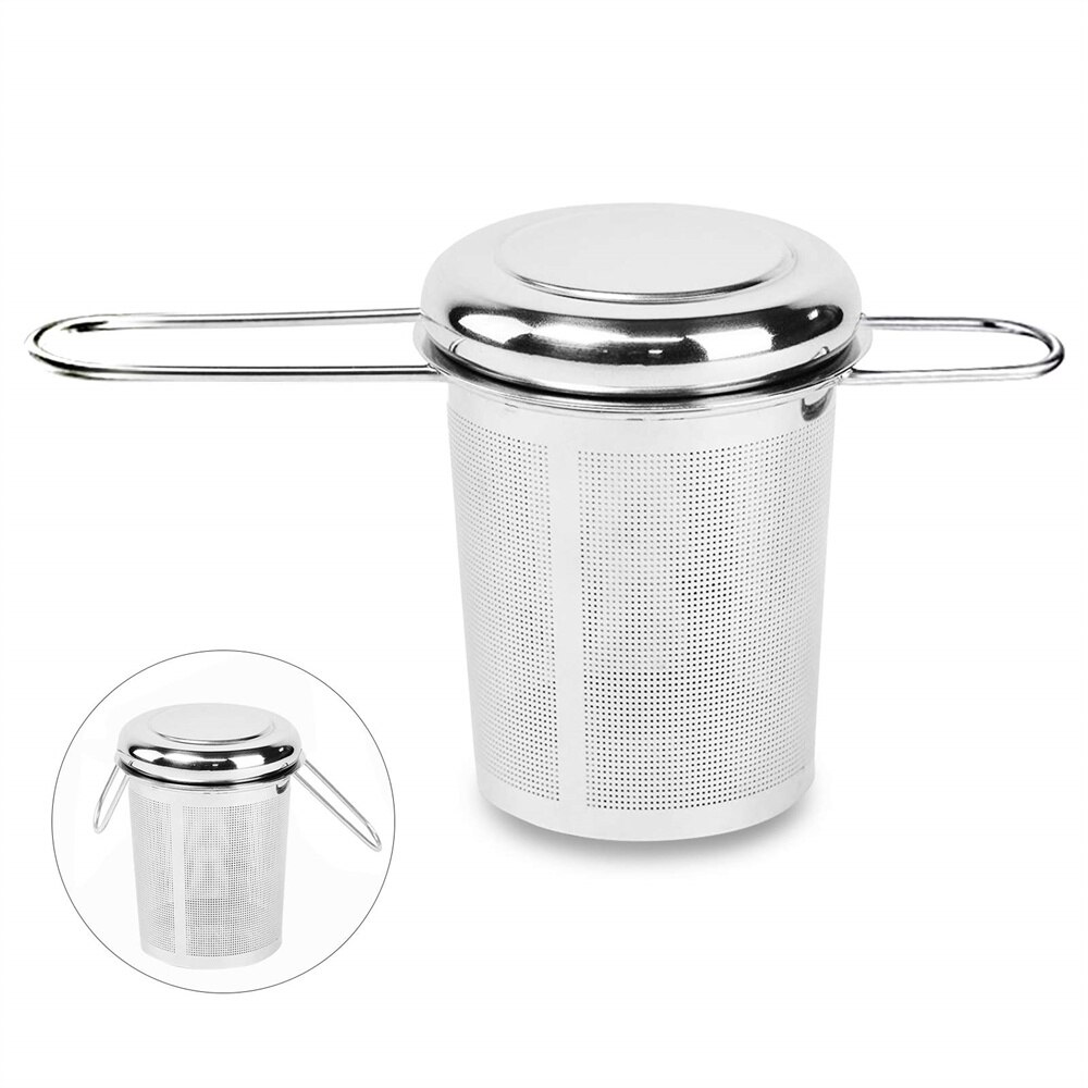 Infusore per tè in rete di acciaio inossidabile con coperchio colino per tazza riutilizzabile filtro per spezie a fogli mobili per teiere tazze tazza per tè ripido caffè
