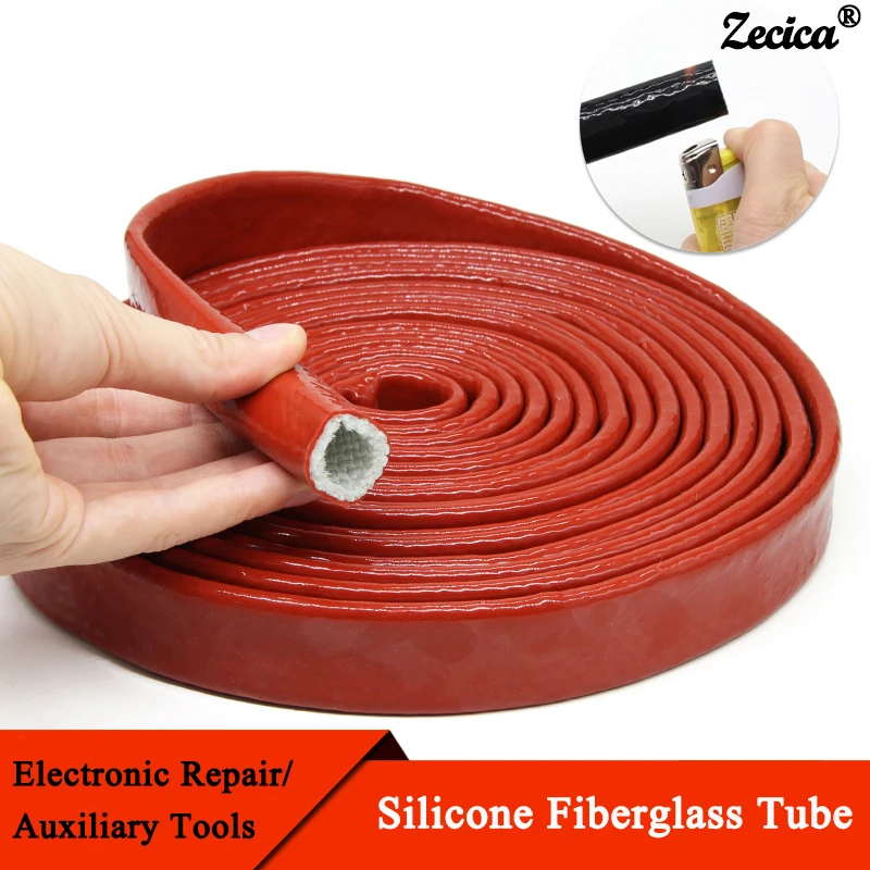 Tabung serat kaca silikon tahan suhu tinggi, pipa Casing tahan api lengan kepang serat kaca berlapis Resin