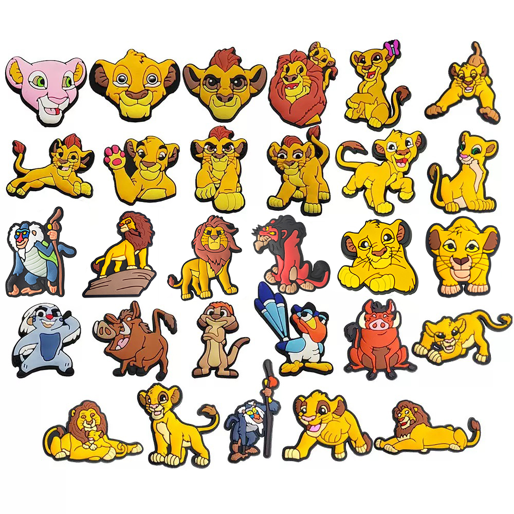 15/19/100 piezas de dijes de zapatos de Simba de El Rey León, decoración de dibujos animados para sandalias y zuecos, accesorios de calzado, hebillas para regalos de amigos