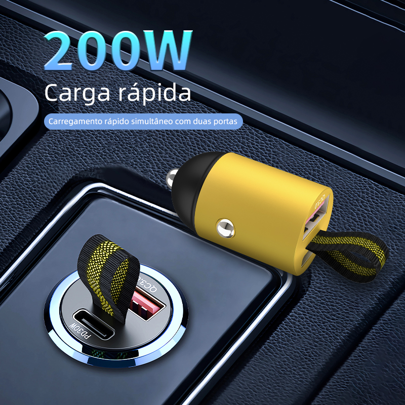 200W Mini USB Carregador de carro Super Fast Charging Type-C PD Quick Charge Car Phone Charger Adapter para iPhone 15 Huawei Samsung