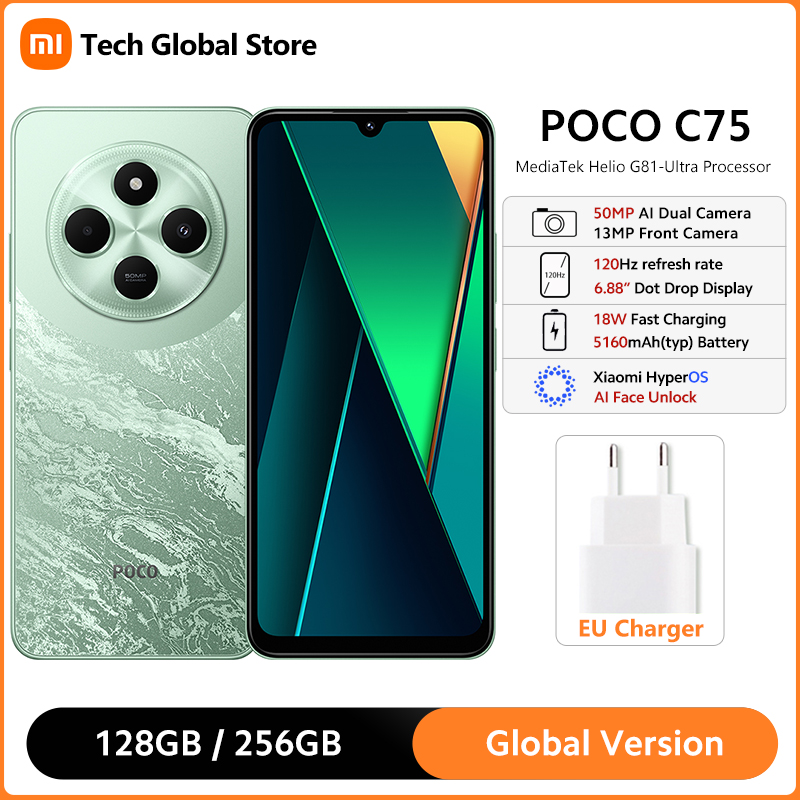 Estreia mundial versão global poco c75 6.88 ''120hz display helio G81-Ultra 50mp câmera enorme 5160mah bateria suporte nfc