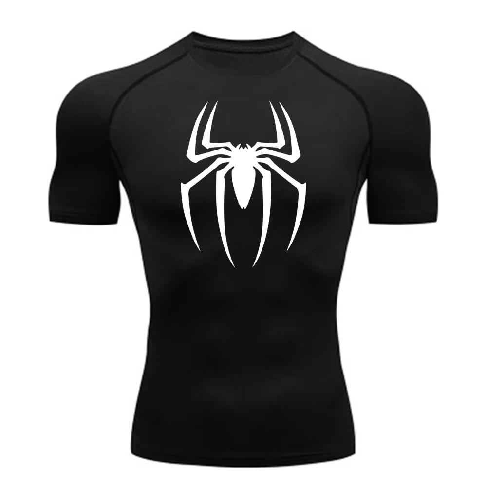 2024 camisa de compressão masculina com estampa de aranha, camiseta de secagem rápida, camisa de corrida para academia, manga curta respirável, primavera, verão, M-3XL