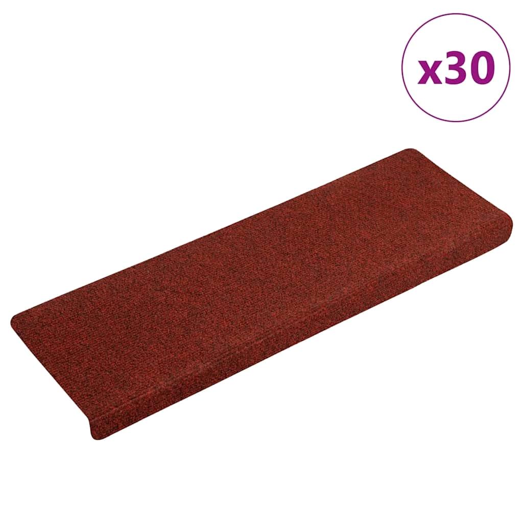 Self-Adhesive Stair Mats - 30 Pcs Red Non-Slip Carpet 65x21x4 cm for Safety & Comfort