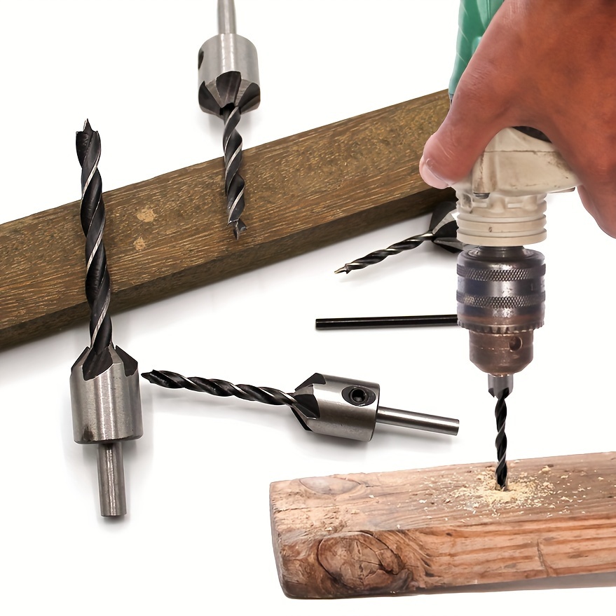 4pc Three Pointed Woodworking Counterbore Drill 3-6mm Reaming Drill Screw Chamfering Drill Bit Hole Opener Tool Set