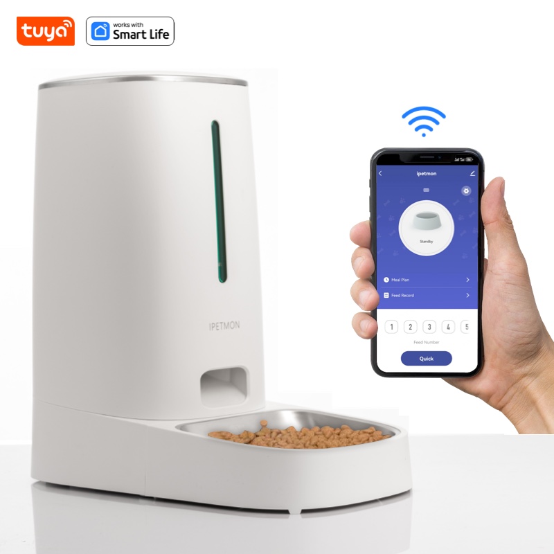 Wi-Fi ที่เปิดใช้งาน 4L Pet Feeder สําหรับแมวและสุนัข,การควบคุม APP,ชามสแตนเลส, สัญญาณเตือนอาหารต่ํา, สําหรับ IPETMON/Tuya /smart lifeAPP