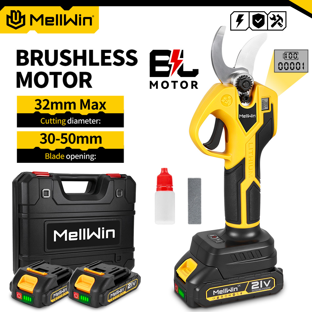 MELLWIN 32mm Brushless Electric Pruner Shear Fruit Bonsai Cordless Pruning Scissors Garden Tools For Makita 18V Battery Pin