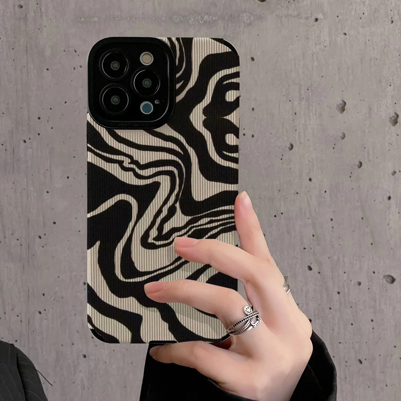 Nueva funda de teléfono arrugada con raya de cebra para iPhone 13, 12, 11, 14, 15 Pro Max Mini 16 Plus 17 Air, funda completa de silicona a prueba de golpes
