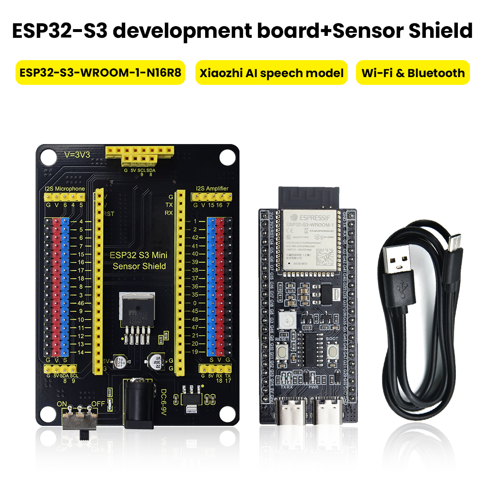 1 комплект: мини-плата для разработки ESP32-S3 WIFI BT N16R8 с 44-контактным шилдом ESP32 S3 и USB-кабелем Type-C для проектов Arduino ESP32 S3