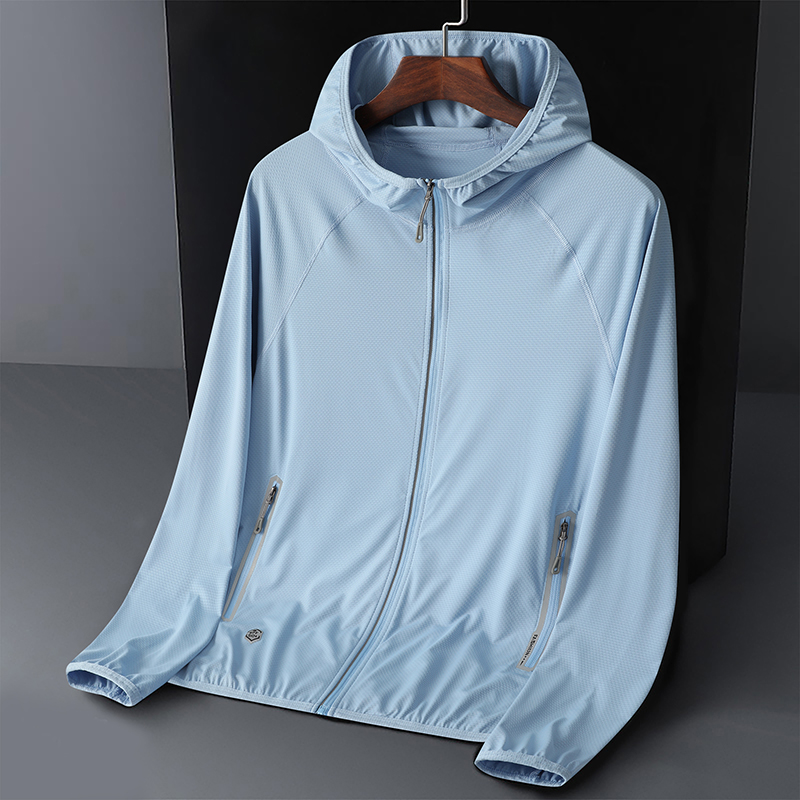 Giacca con cappuccio UPF50+ con protezione UV Giacca leggera da strada da spiaggia per sport all'aria aperta traspirante estiva in seta di ghiaccio da coppia