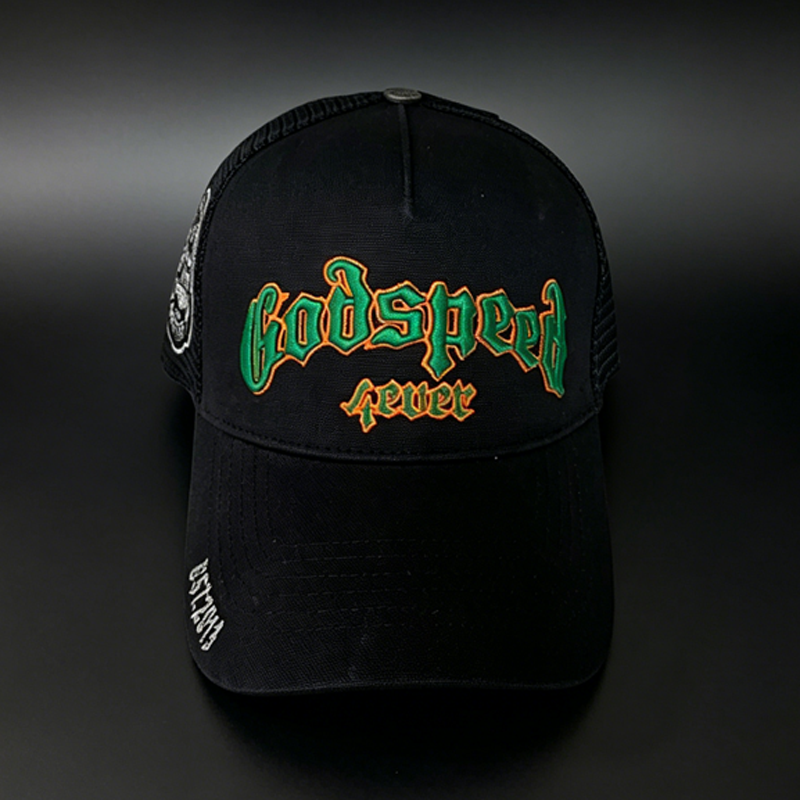 Topi Trucker Logo Speed Bordir Black God Y2K, Bordir Gothic, Bagian Belakang Berjaring, Dapat Disesuaikan