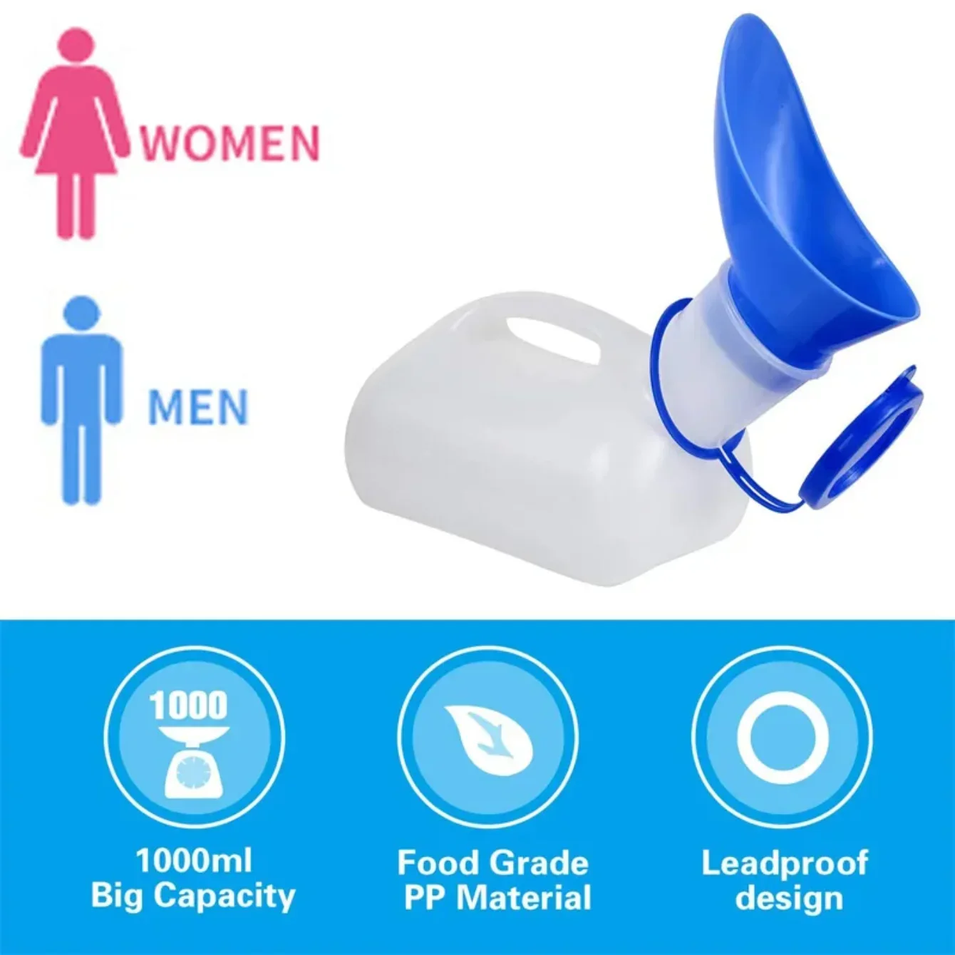 Penico infantil de 1000ml para homens e mulheres, adequado para acampamento ao ar livre Penico de plástico Toalete acolchoado portátil, reutilizável