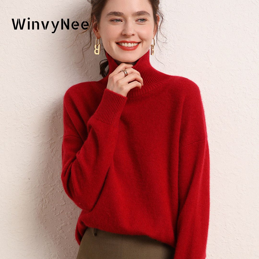 WinvyNee Roupas femininas de lã vermelha suéter gola alta solto casual jumpers pulôver macio agasalhos de grandes dimensões inverno A 1103002 B