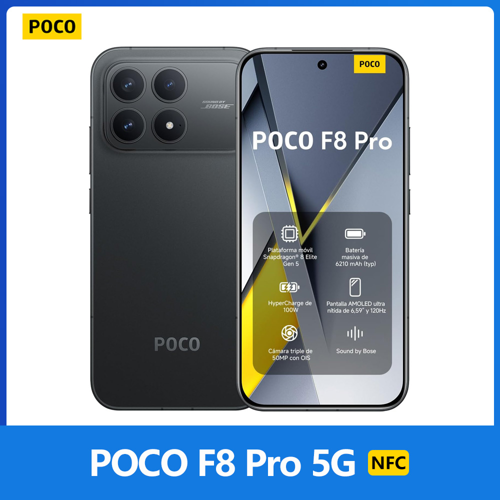 POCO F8 Pro 5G, NFC, Snapdragon® 8 Elite, Schermo AMOLED HyperRGB POCO 120 Hz 6,59", fotocamera 50 MP, 6210 mAh, IP68