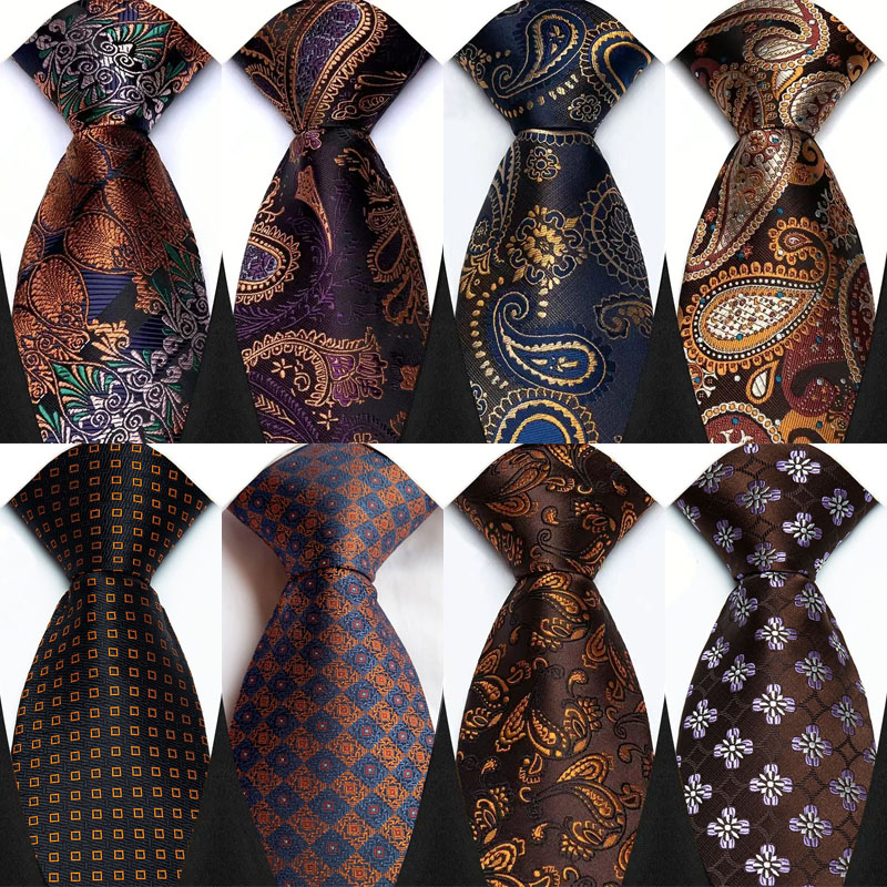 Dasi Paisley garis titik warna cokelat pria, dasi leher tenun Jacquard pengantin pria untuk bisnis pesta pernikahan 8CM mewah