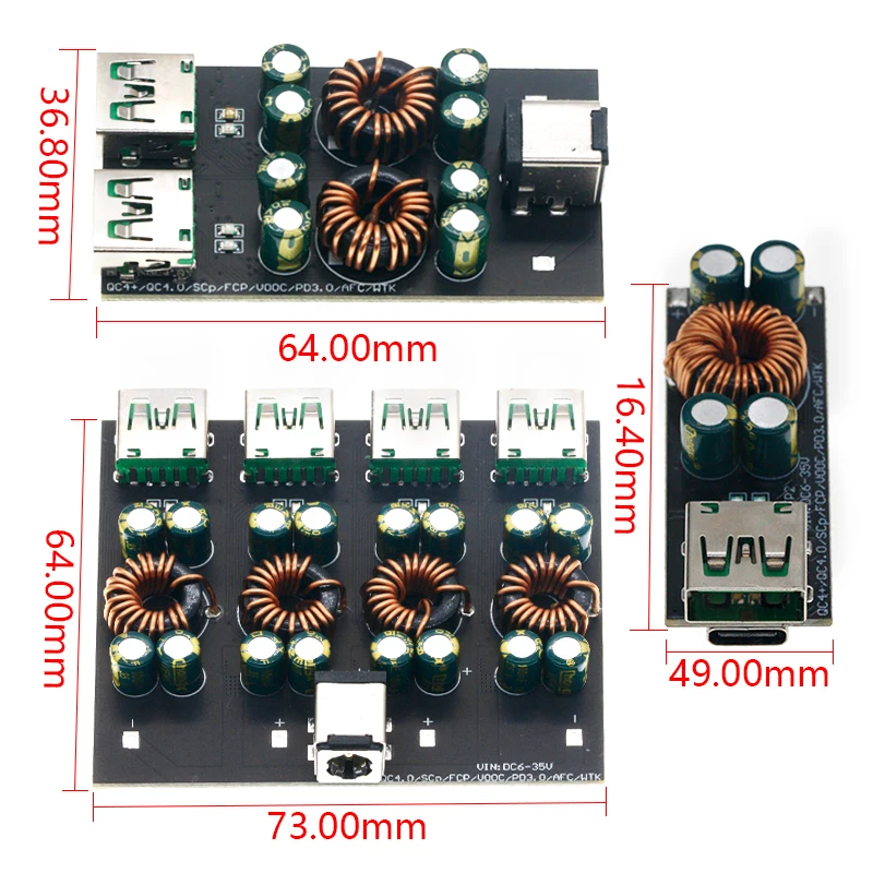 QC4.0 QC3.0 1 2 4-полосный адаптер быстрой зарядки мобильного телефона USB Type-C 6-35 В понижающий модуль повышения напряжения SW3518/SW3516 для Huawei