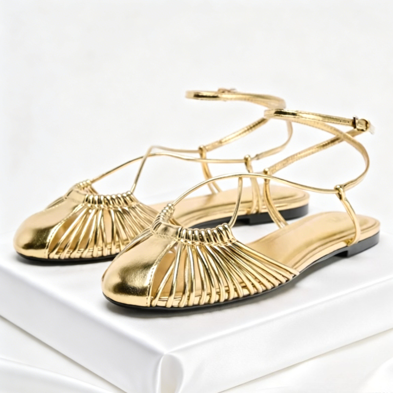 Designer Gold Weave Holle Platte Sandalen Vrouwen Zomer Sexy Enkelbandje Slingback Sandalen Comfortabele Vakantie Strand Schoenen Vrouwen