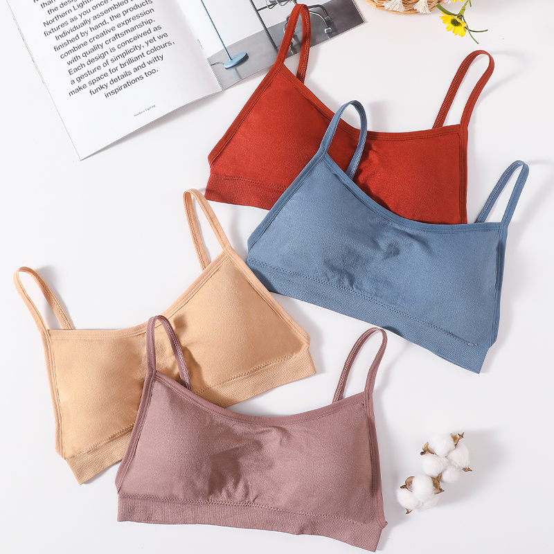 Women Seamless Tube Top Detachable Pads Narrow Back Thin Straps Bralette Breathable Comfort Soft Wireless Bra Crop Top M-XL