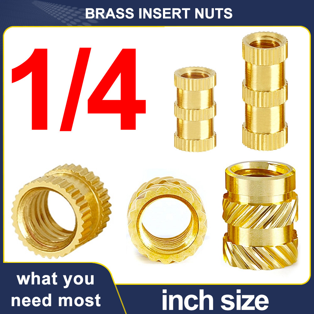 20/30PCS 1/4 Messing Wärme Gewinde Einsatz Mutter Zoll Größe Gerändelt Hot Melt Molding Injektion Eingebettet einfügen Mutter von 3D Drucker