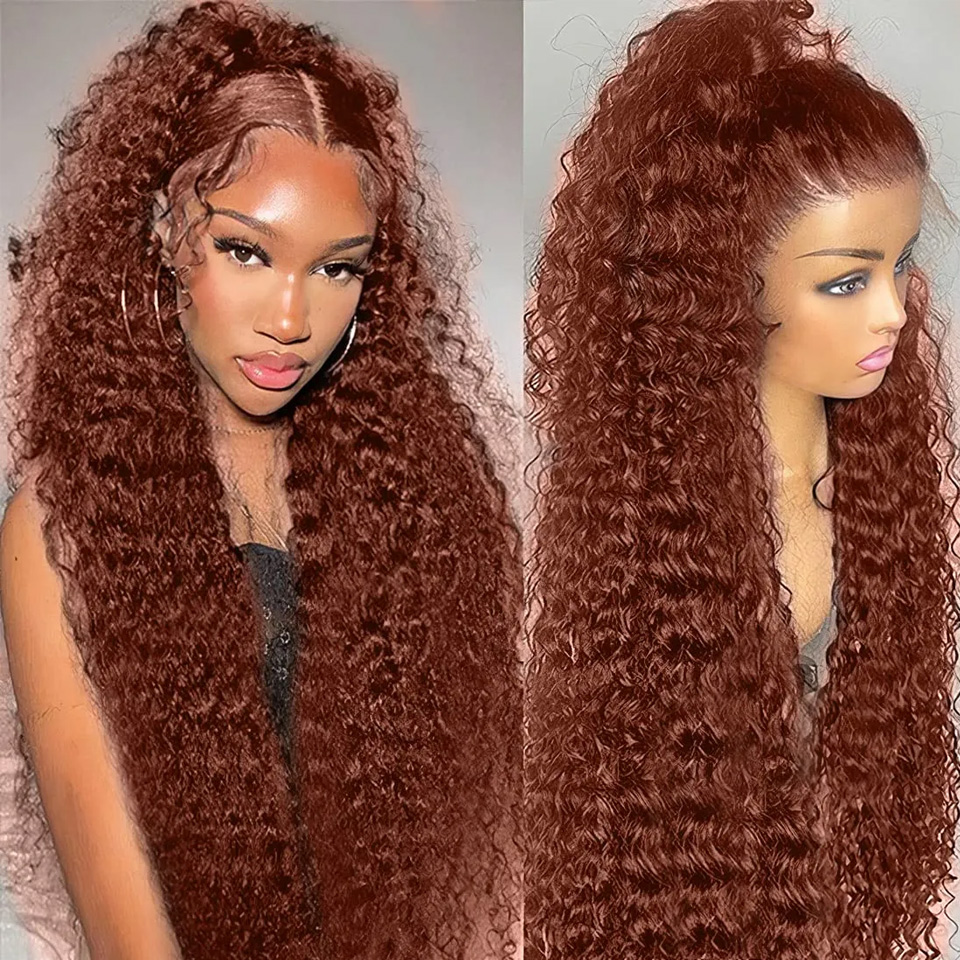 13x4 marrom avermelhado onda profunda peruca frontal 13x6 hd frente do laço perucas de cabelo humano para as mulheres profunda encaracolado peruca de cabelo humano 4x4 peruca de fechamento