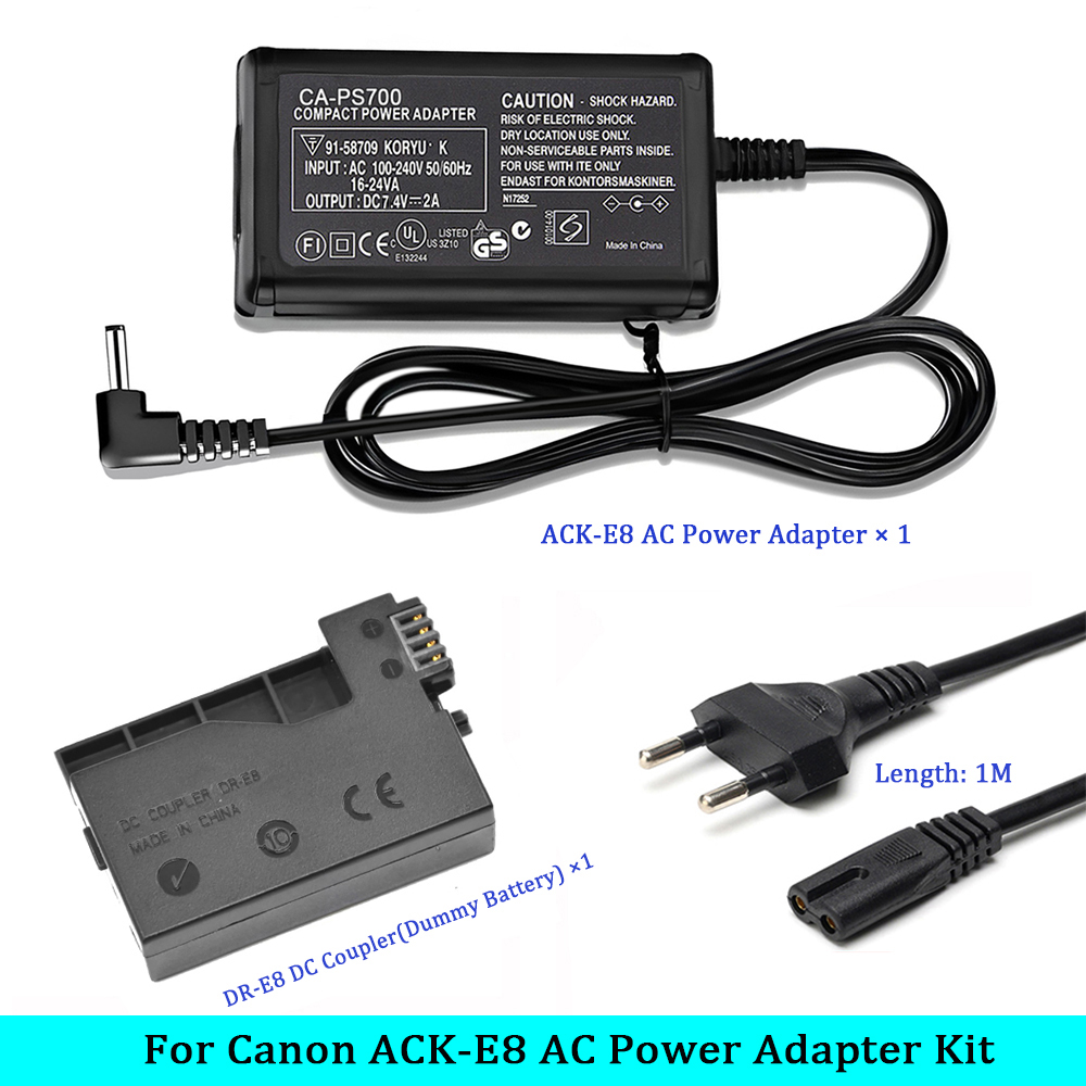 Adaptor Daya AC ACK-E8 Kit Coupler DC DR-E8 Pengganti Baterai LP-E8 untuk Kamera Canon EOS Rebel T5i T4i T3i T2i 700D 650D 600D 550D