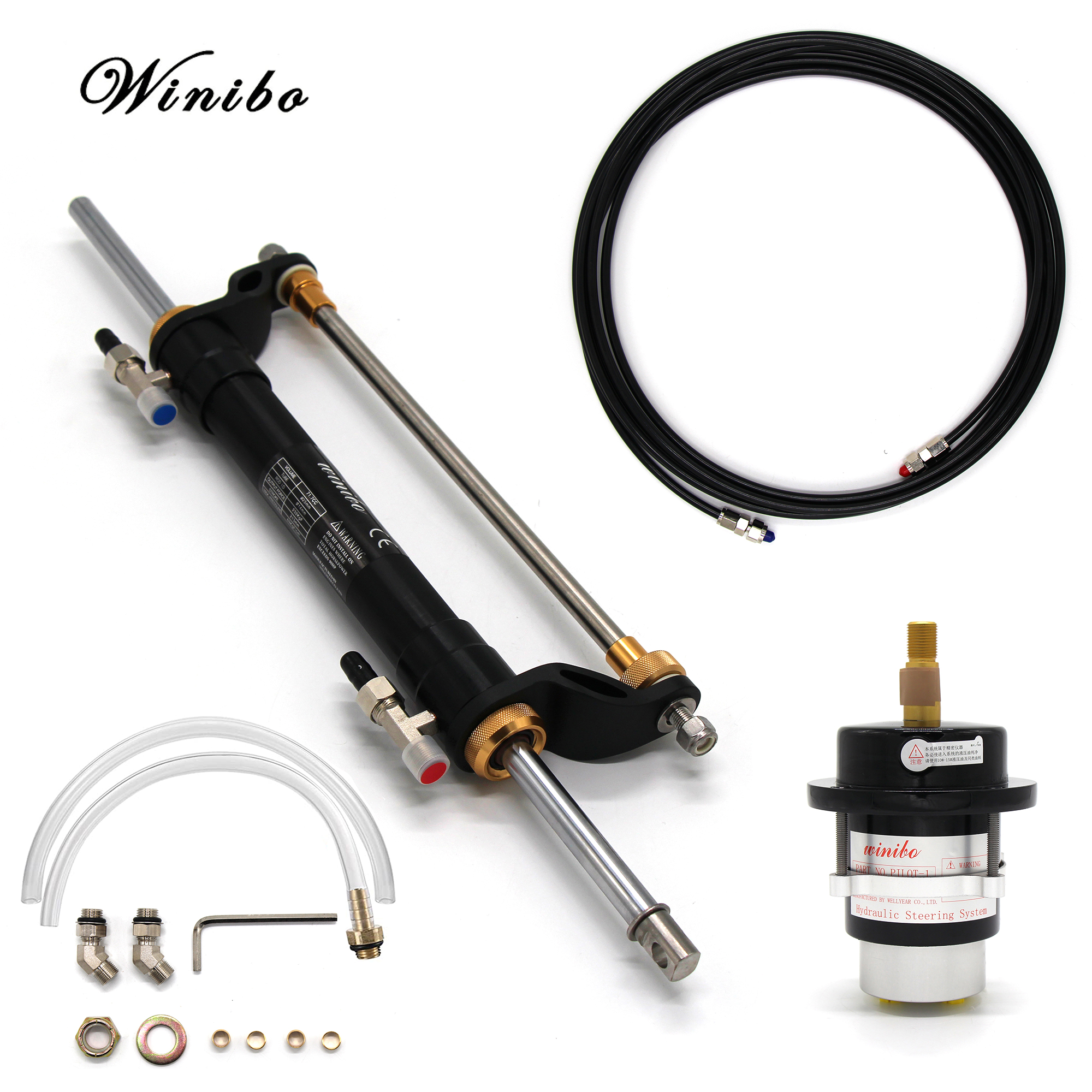 Winibo 90HP Outboard Motor Marine Hydraulic Steering System With Helm Pump Cylinder And Tubes For Boat Engine ZA0301
