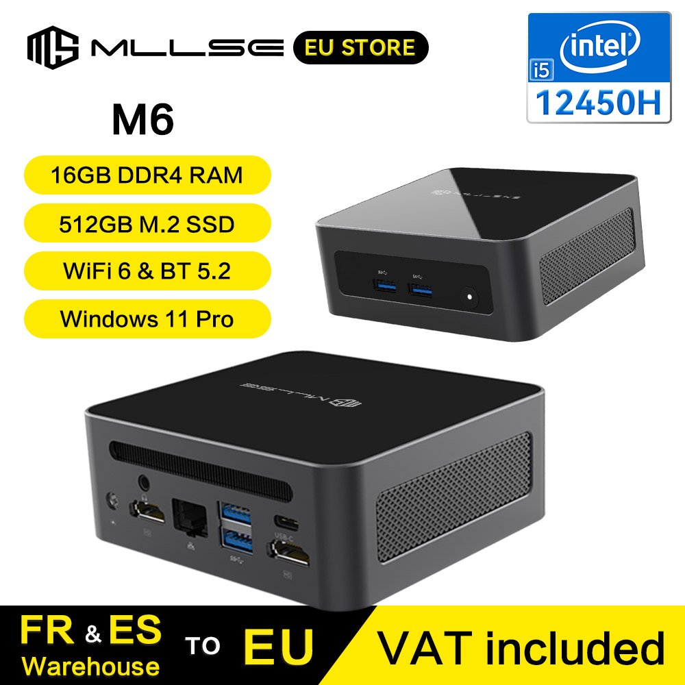 MLLSE M6 Mini-PC Intel Core i5-12450H CPU 16 GB RAM 512GB SSD WiFi6 BT5.2 Windows 11Pro Mini-Desktop-Computer