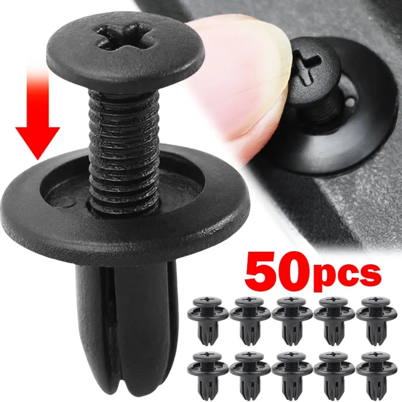 50 szt. Plastikowe nity samochodowe z otworem 8 mm, zatrzaski dociskowe, czarne, do tapicerki drzwi samochodowych, akcesoria samochodowe