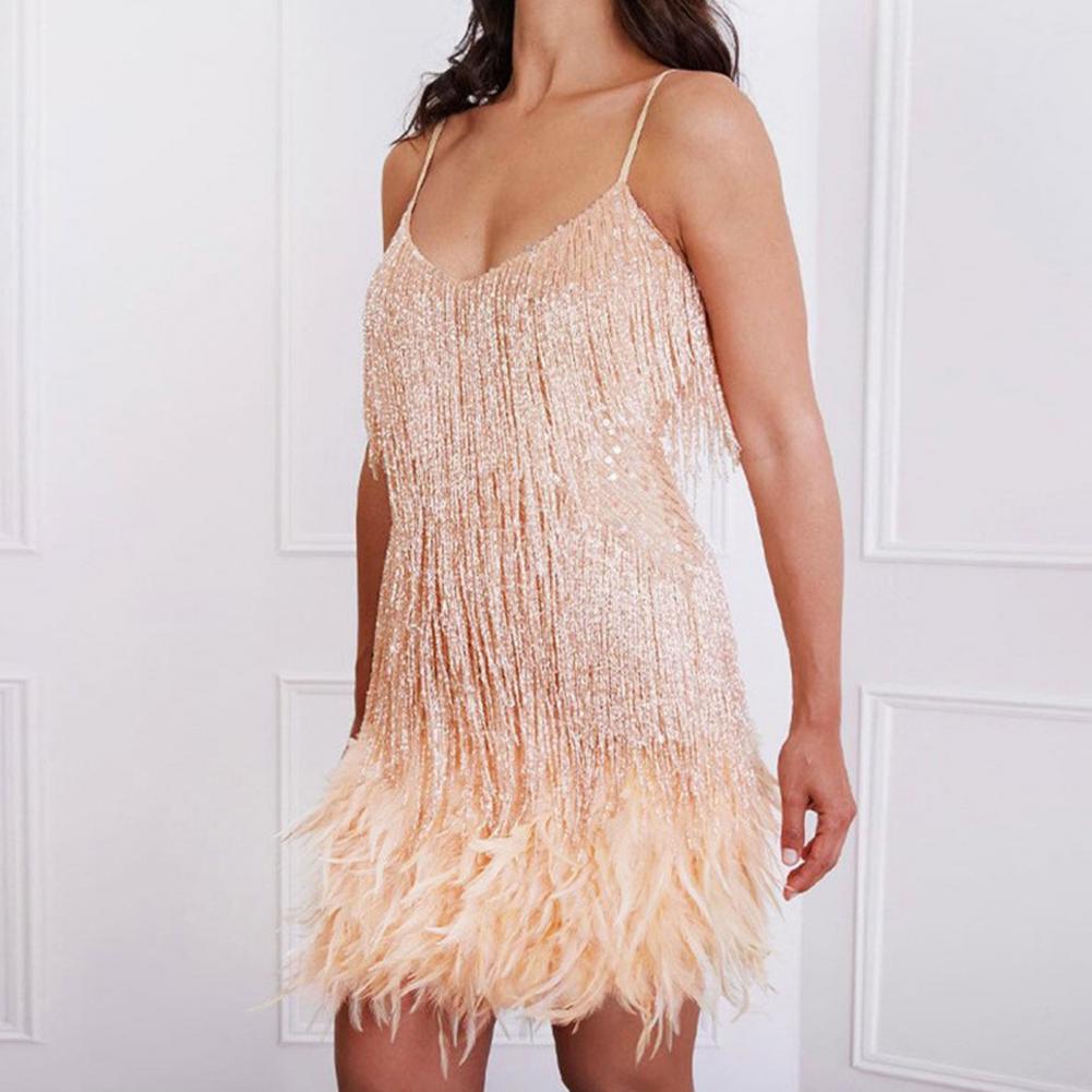 Veren mini-jurk spaghettibandjes franje bodycon jurk sexy pailletten kwastje backless cocktail club feestjurk bohemien jurken