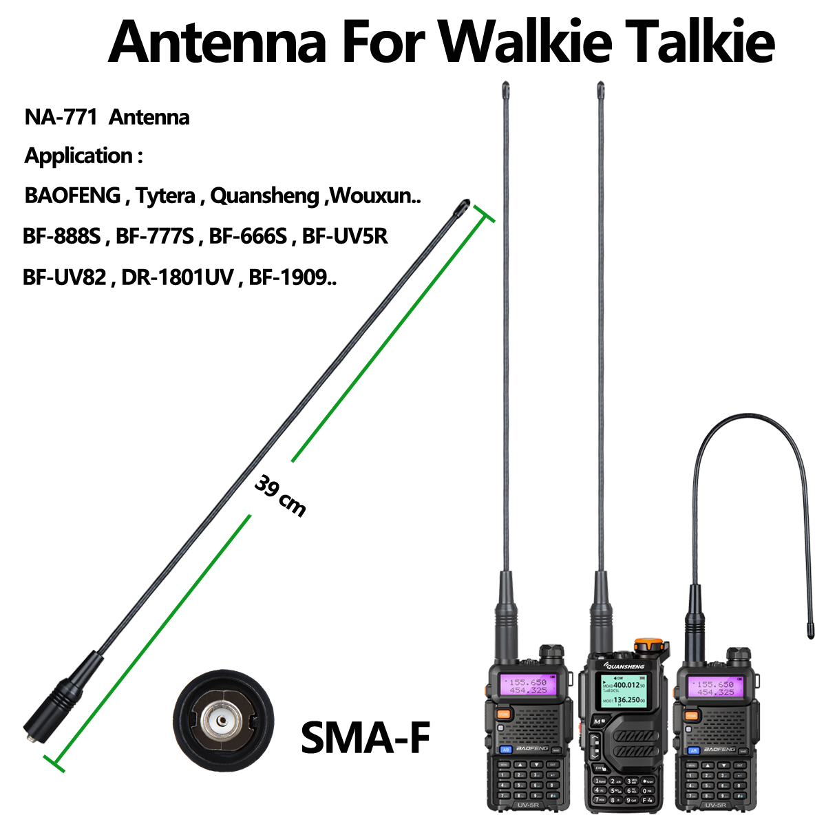 Antena de walkie-talkie Quansheng, UV-K5, NA-771, UHF, VHF, 136 ~ 174 Mhz, 400 ~ 470Mhz, dos vías, para BAOFENG SMA-F