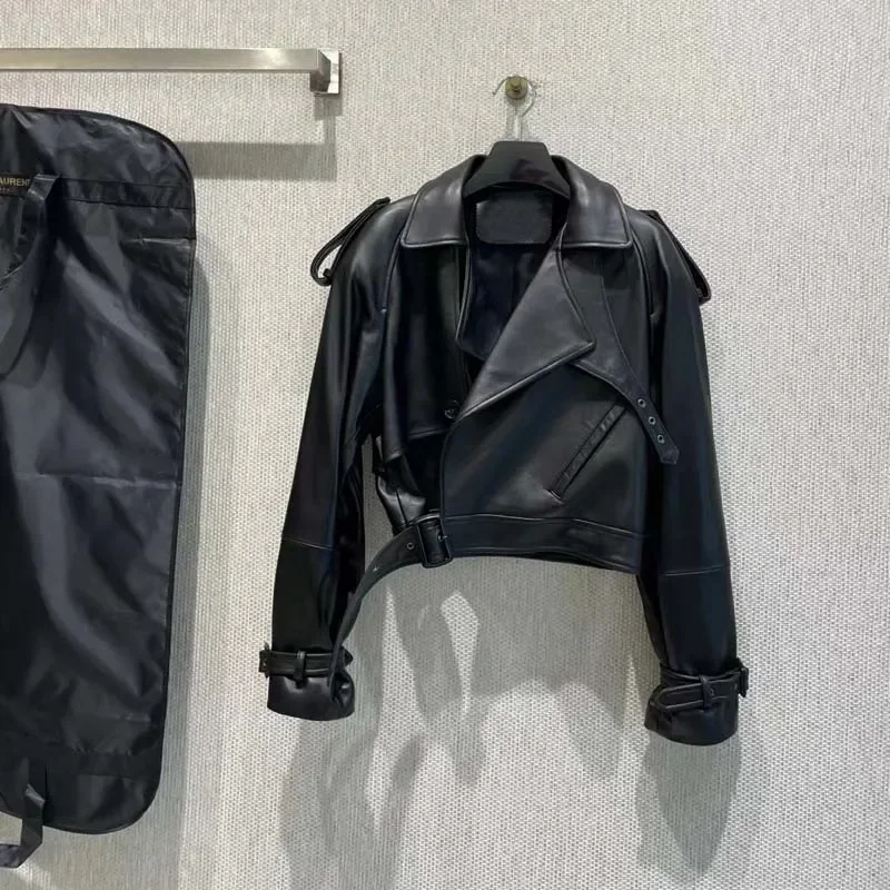 Casacos de couro e jaquetas de couro feminino roupas de luxo novas jaquetas cortadas de couro genuíno casacos curtos