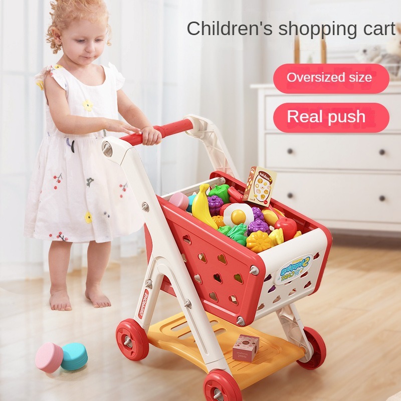 Carrinho de compras Toy for Baby, Carrinho pequeno para crianças, Play House, Fruit Cut, Música, Cozinha, Supermercado, Homens e Meninas, 26pcs por conjunto