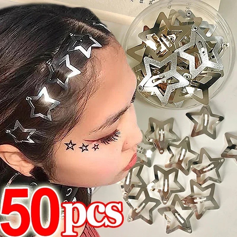 2-50 pçs y2k prata estrela grampos de cabelo para meninas filigrana estrela metal snap clip grampos de cabelo presilhas jóias de cabelo níquel livre grampo