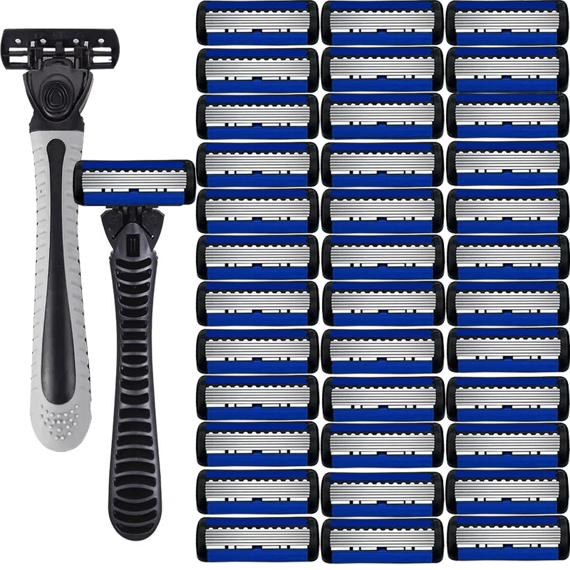 Cuchilla de afeitar manual de 6 capas para hombre, soporte para herramienta de afeitado de barba