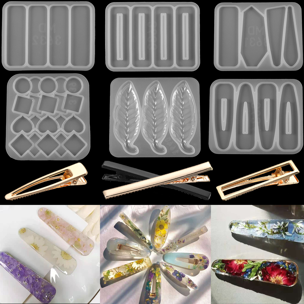 Barrettes en Silicone, pinces à cheveux géométriques en métal, moule en résine époxy pour bricolage, épingle à cheveux en résine, artisanat, accessoires de fabrication de bijoux