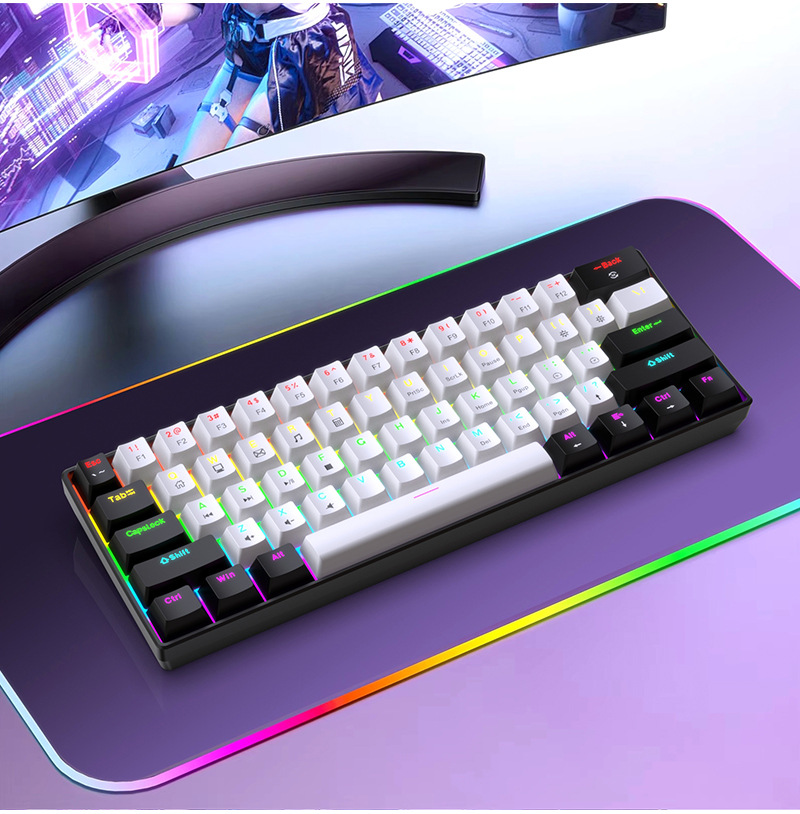 61-klawiszowa mechaniczna klawiatura gamingowa z podświetleniem RGB, ultra kompaktowa, mini układ, odpowiednia dla graczy PC/Mac i klawiaturzystów.
