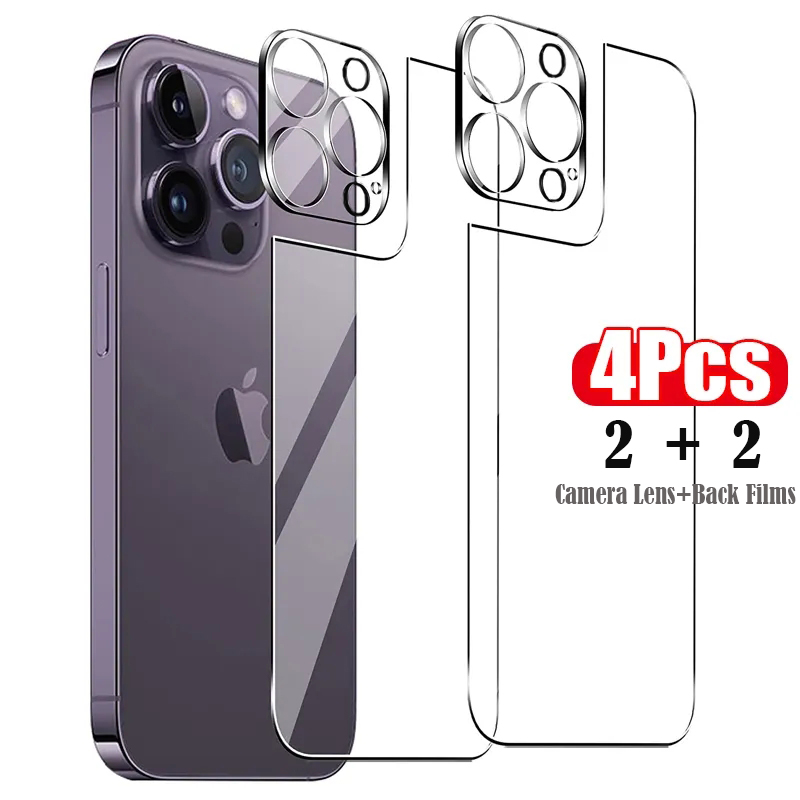 4in1 [2 achterglas + 2 lensglas] Helder telefoon gehard glas voor iPhone 16 15 14 Plus 13 12 Mini 11 Pro Max achterschermfilm