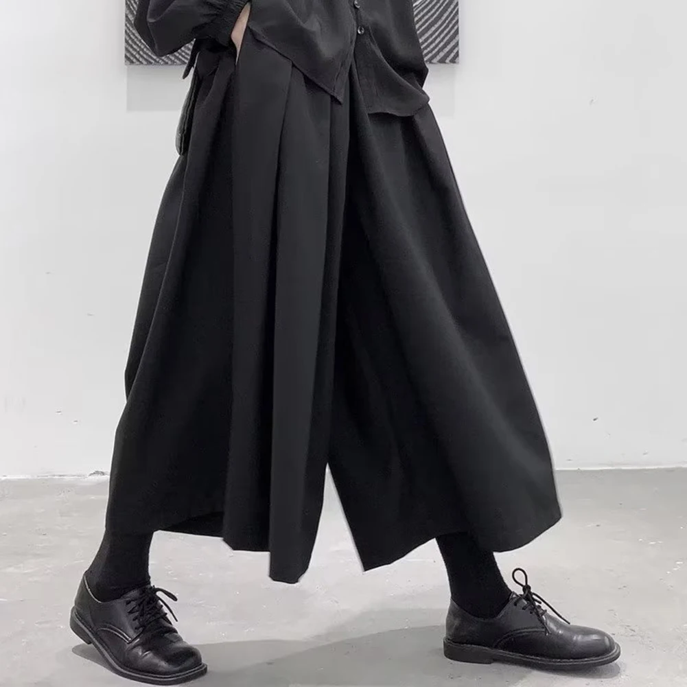 Celana Hakama Pria Model Gothic Dark Style, Longgar, Potongan Pendek, Pinggang Tinggi, Model Lurus Sembilan Perempat, Untuk Celana Samurai