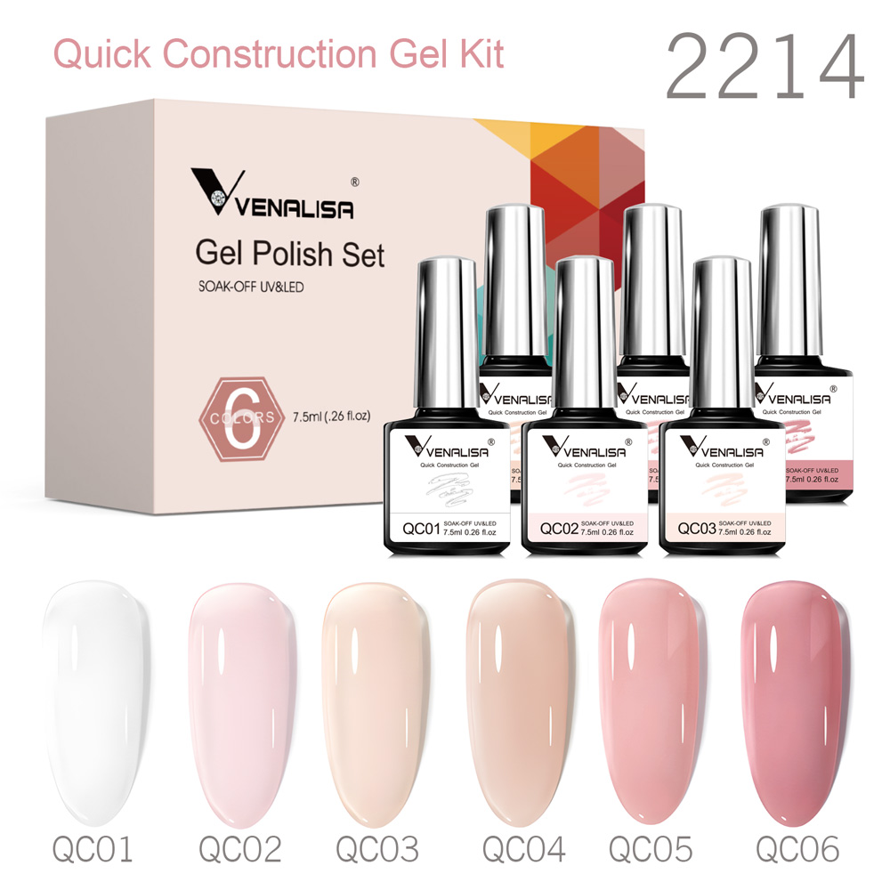 6 Stück Venalisa-Konstruktionsgel, verstärkter Nagellack, stärkere Wirkung, semi-permanente Gelee-Farbe, Neonfarbe, Nude-Kollektionsgel